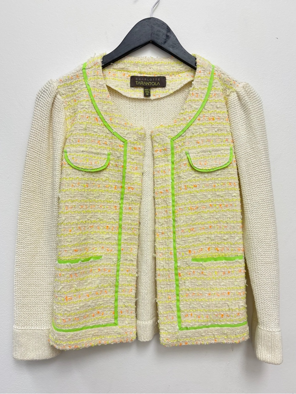 Charlotte Tarantola Cream & Green Tweed Jacket 
Size M